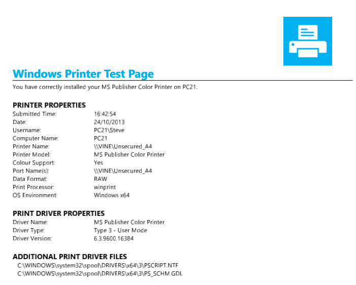 how to print test page windows 10