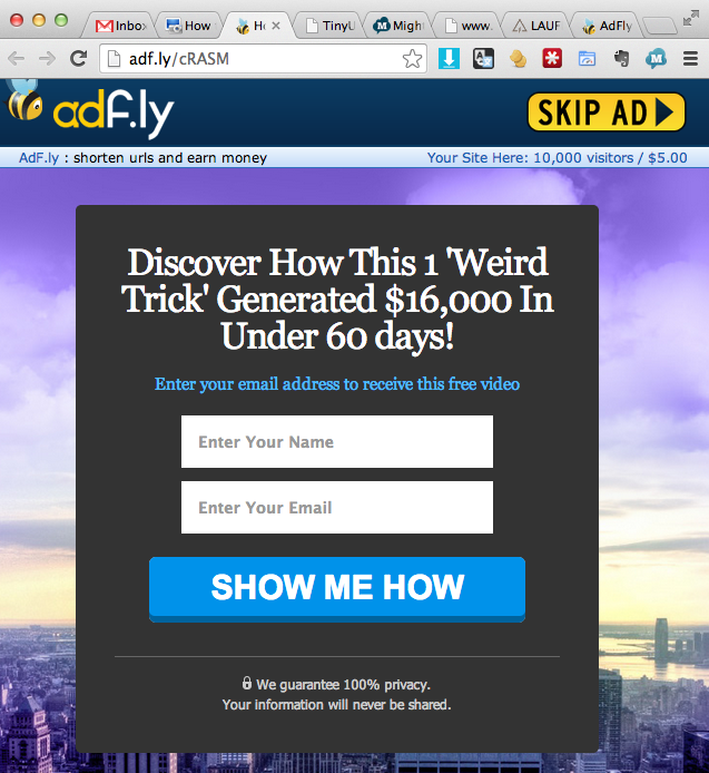 Example of an Adfly landing page